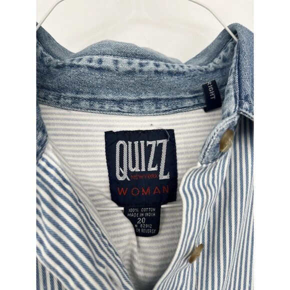 Vintage Quizz New York Shirt Womens 20 Blue White Stripe Embroidered Bears Denim - Picture 4 of 8